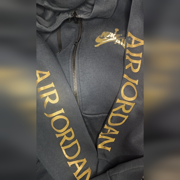 Nike Air Jordan Fleece Jumpman Classic Full Zip Gold On Black Hoodie Jacket EUC - Picture 4 of 5